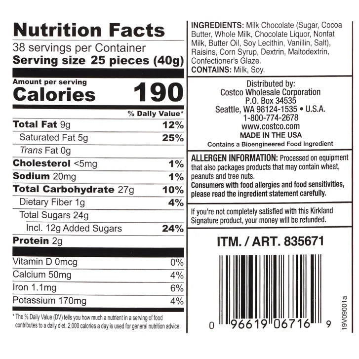 Kirkland Signature Raisins, Milk Chocolate, 3.4 lb