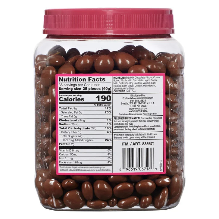 Kirkland Signature Raisins, Milk Chocolate, 3.4 lb