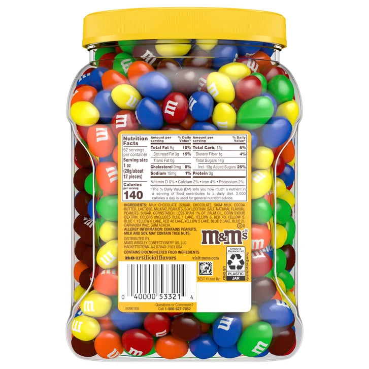 M&M's Chocolate Candy, Peanut, 62 oz Jar