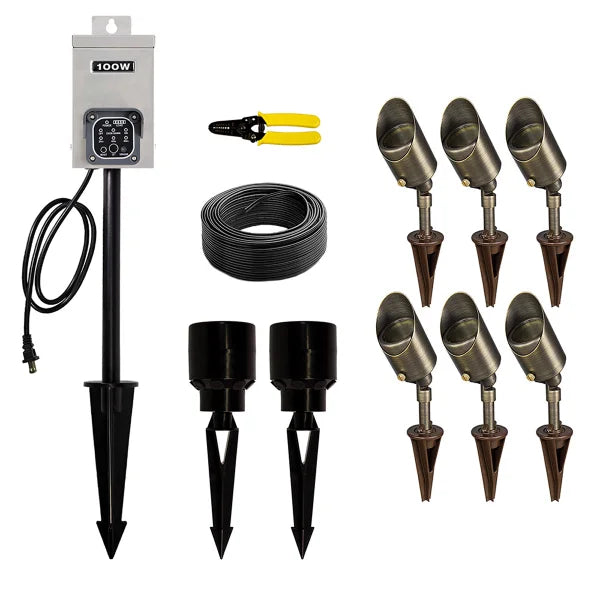 VOLT Low Voltage LED Outdoor Spotlight 6-pack Kit with 100W Transformer
