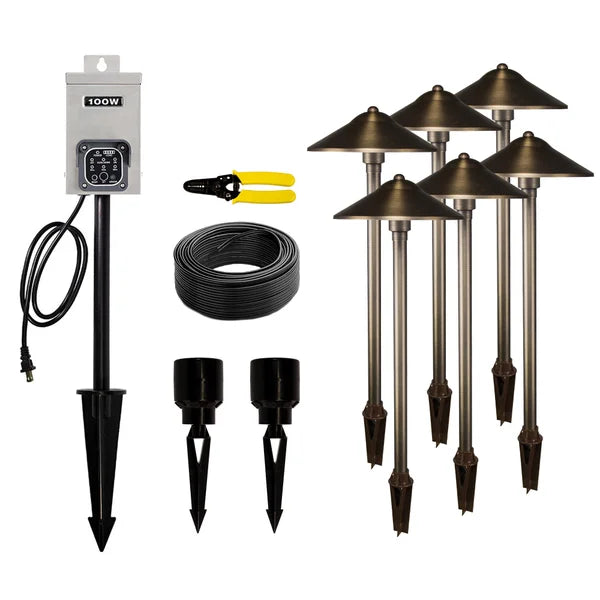VOLT Low Voltage LED Outdoor Path Light 6-pack Kit with 100W Transformer