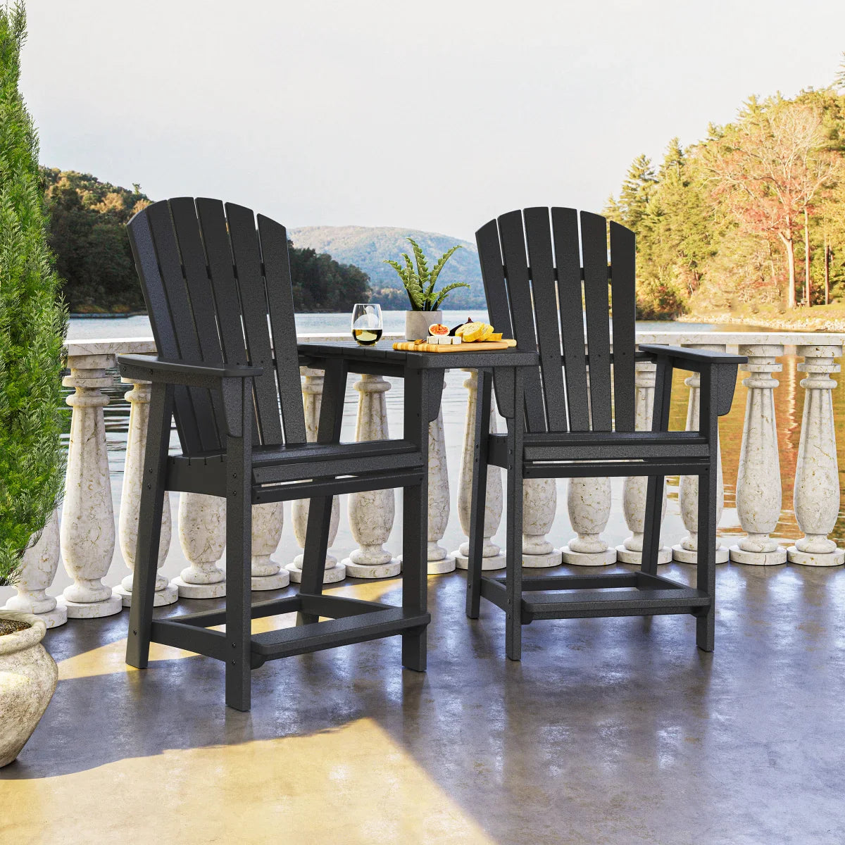 Portside 3-piece Outdoor Patio Shellback Counter Chair Set with Connecting Table