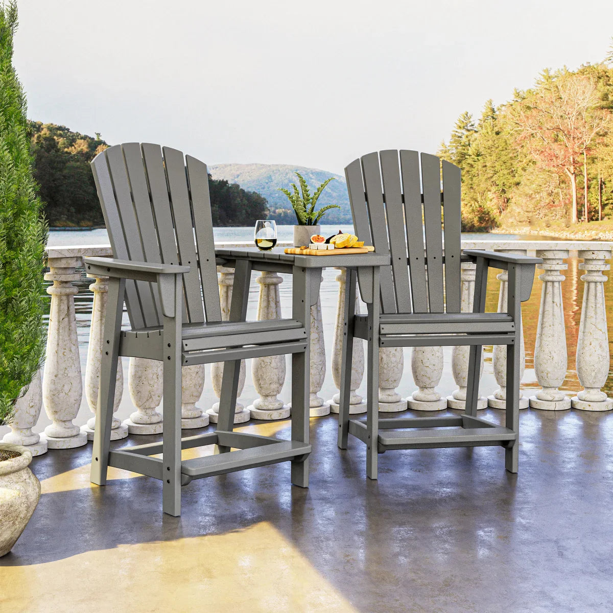 Portside 3-piece Outdoor Patio Shellback Counter Chair Set with Connecting Table