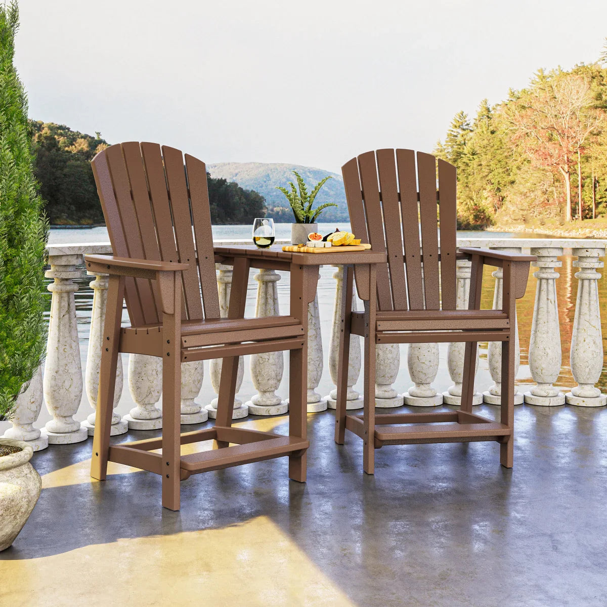 Portside 3-piece Outdoor Patio Shellback Counter Chair Set with Connecting Table