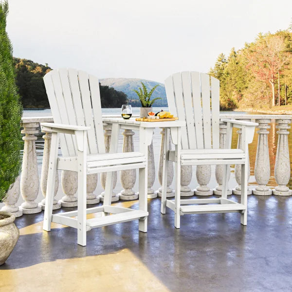Portside 3-piece Outdoor Patio Shellback Counter Chair Set with Connecting Table