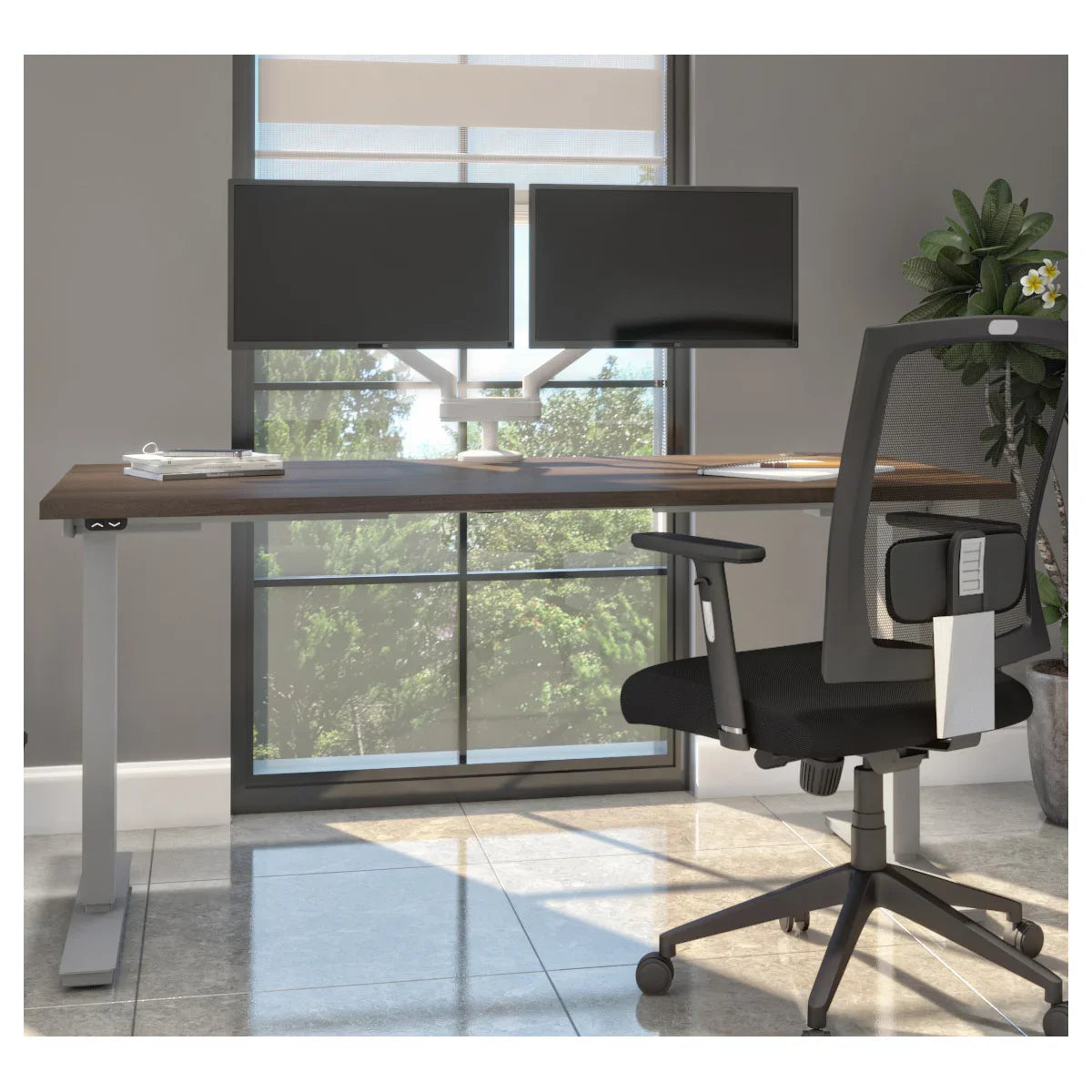 Bestar Upstand 30" x 60" Adjustable Height Desk with Monitor Arms