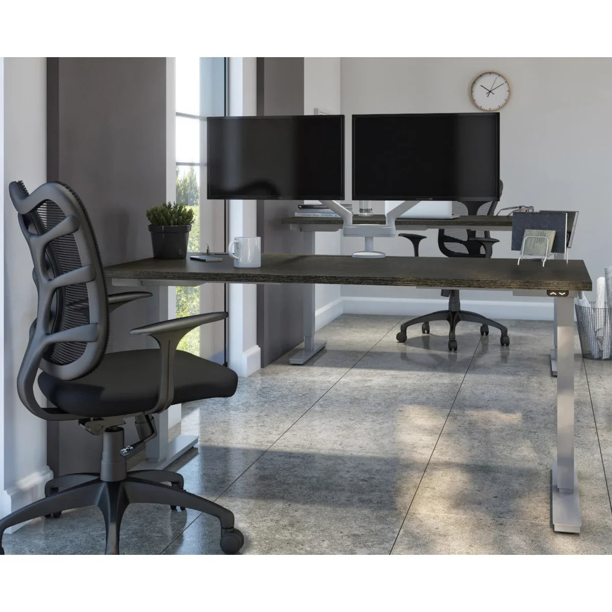 Bestar Upstand 30" x 60" Adjustable Height Desk with Monitor Arms