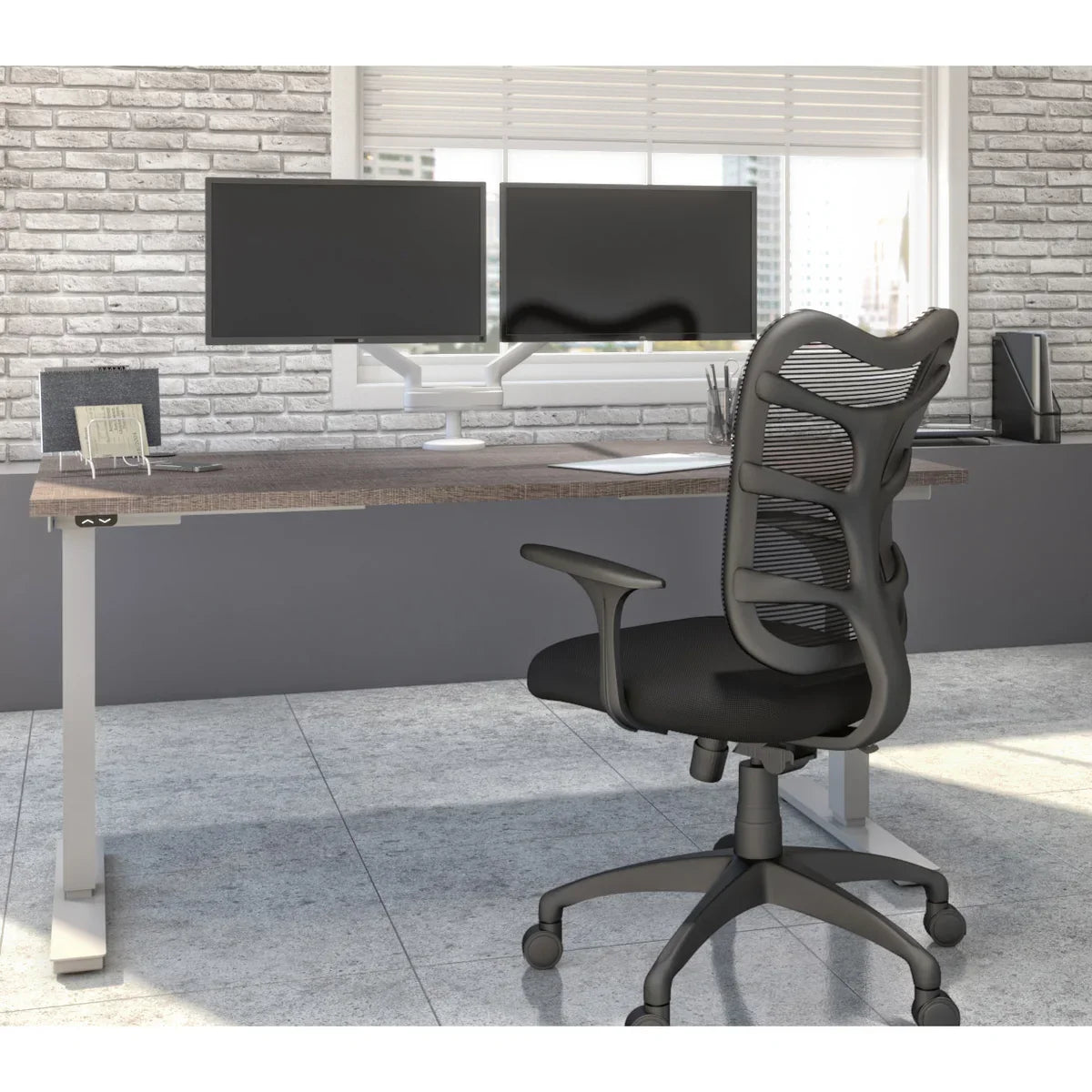 Bestar Upstand 30" x 60" Adjustable Height Desk with Monitor Arms