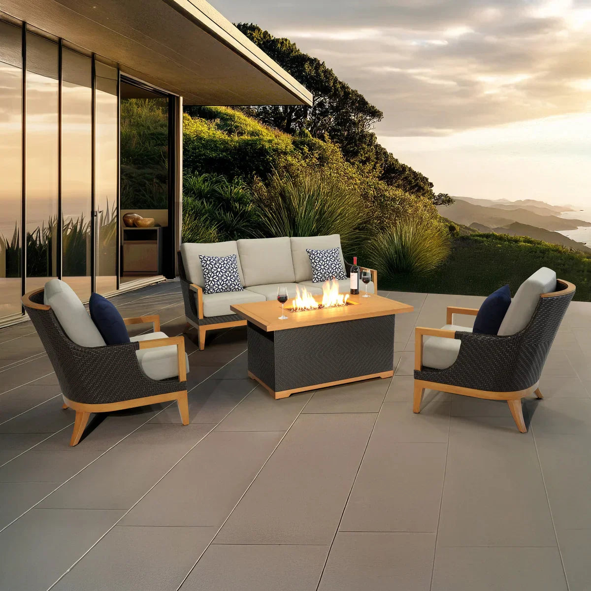 Galina 4-piece Fire Outdoor Seating Set