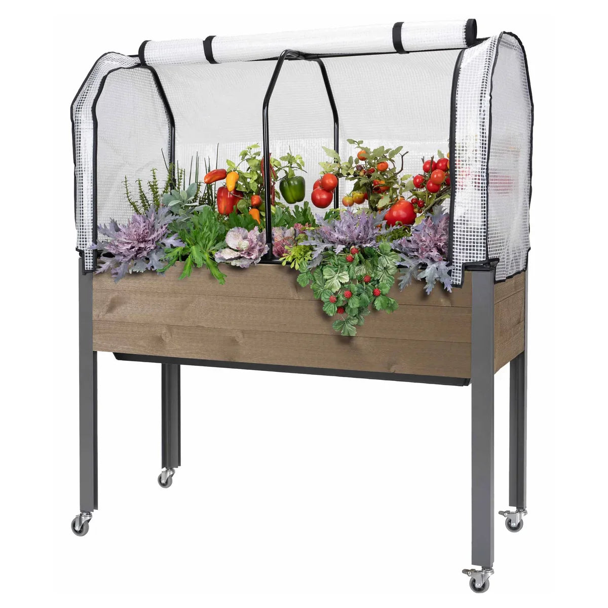 Self-Watering Elevated Spruce Planter with Greenhouse & Bug Cover