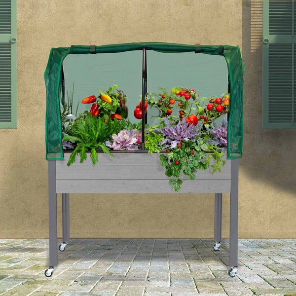 Self-Watering Elevated Spruce Planter with Greenhouse & Bug Cover