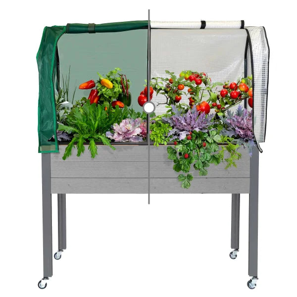 Self-Watering Elevated Spruce Planter with Greenhouse & Bug Cover