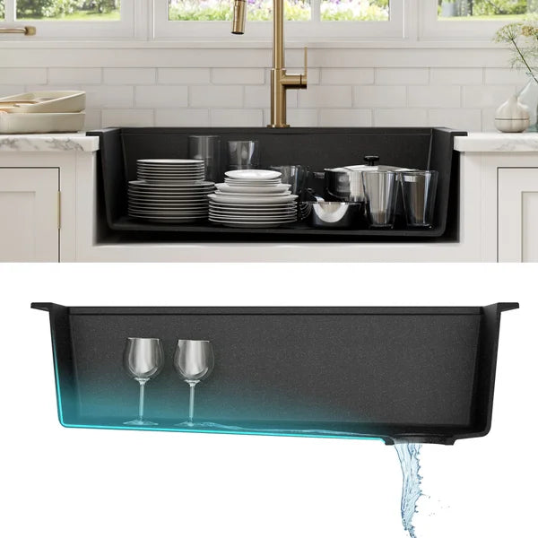 KRAUS 33" Drop-In Single Bowl Granite Kitchen Sink with Commercial Kitchen Faucet