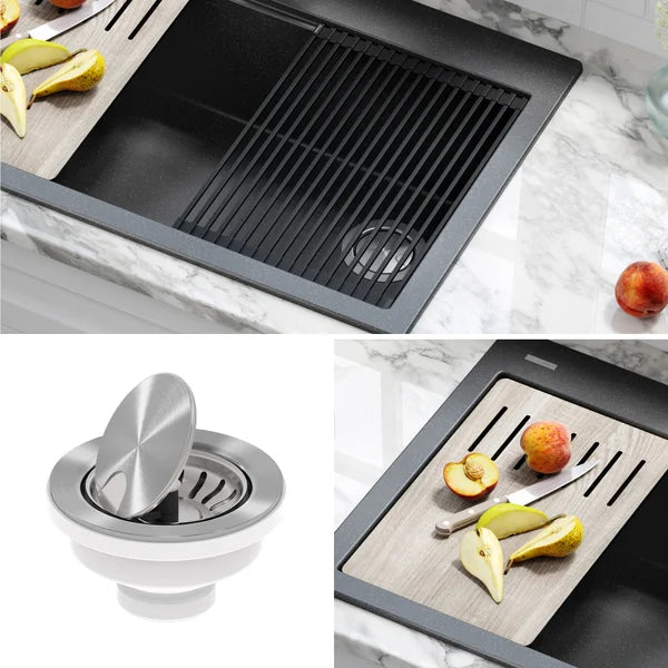 KRAUS 33" Drop-In Single Bowl Granite Kitchen Sink with Commercial Kitchen Faucet