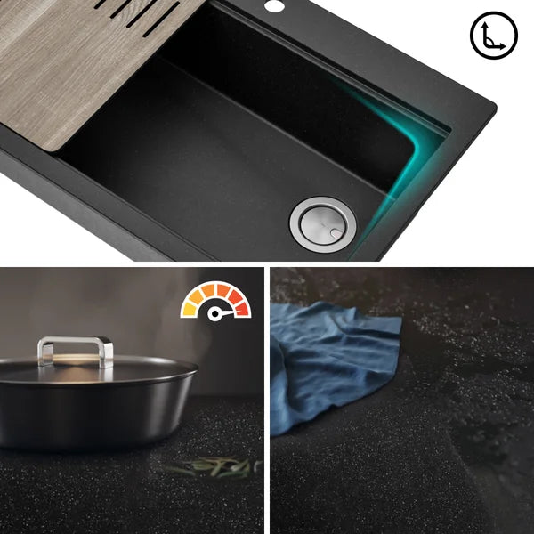 KRAUS 33" Drop-In Single Bowl Granite Kitchen Sink with Commercial Kitchen Faucet