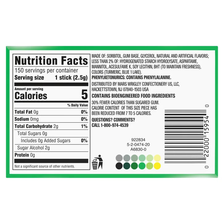 Extra Sugar Free Chewing Gum, Spearmint, Slim Pack, 15 Sticks, 10-Count