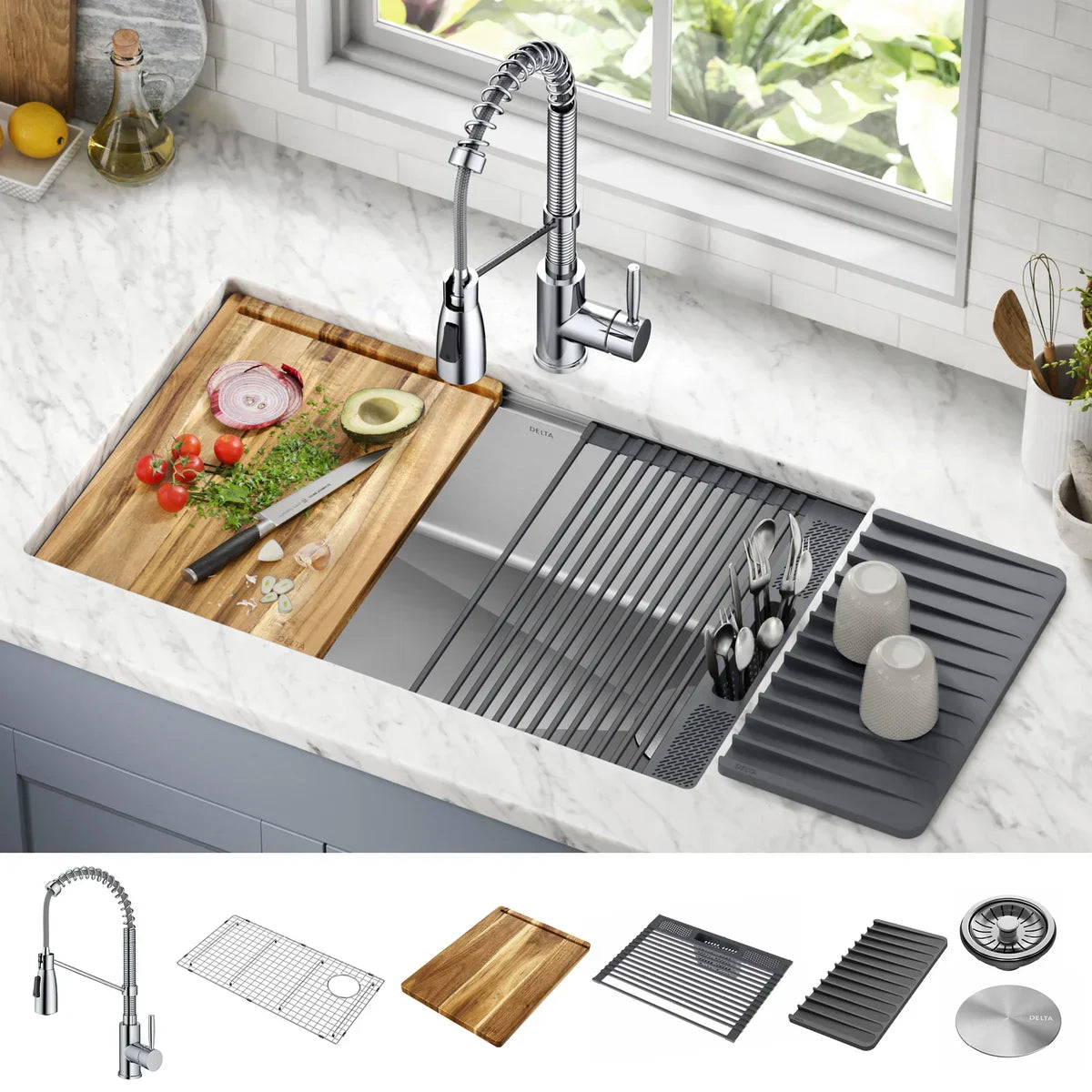 Delta 30” Undermount 16 Gauge Workstation Sink with 18” Kitchen Faucet