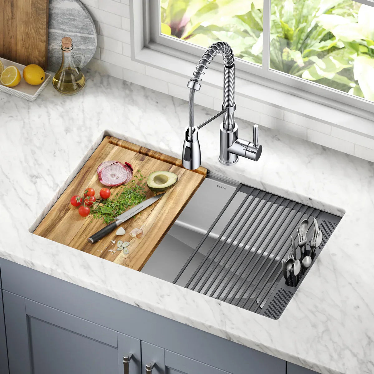 Delta 30” Undermount 16 Gauge Workstation Sink with 18” Kitchen Faucet