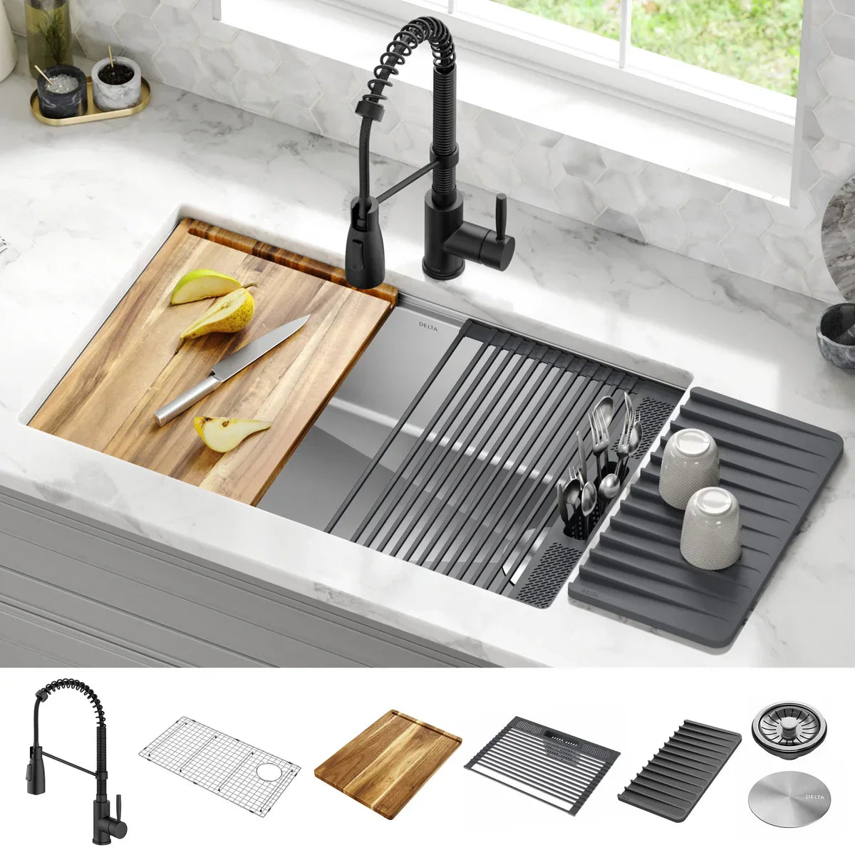 Delta 30” Undermount 16 Gauge Workstation Sink with 18” Kitchen Faucet