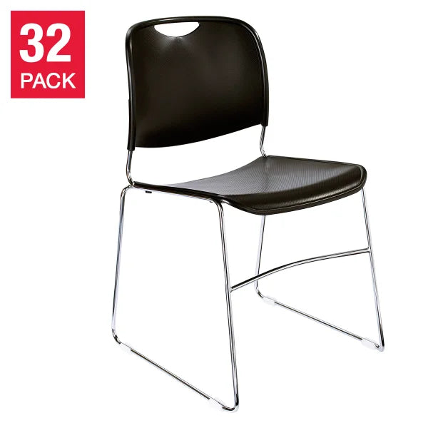 National Public Seating Sled Base Stacking Chairs with Storage Cart, 32-pack