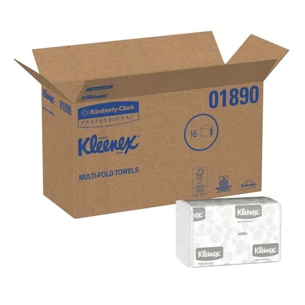 Kleenex Multifold Paper Towels 1-ply, White, 1 Case, 2400-count, 16-pack