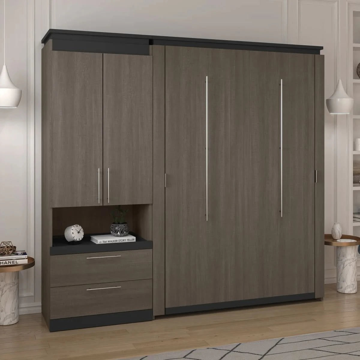 Orion Full Murphy Bed with Storage Cabinet and Nightstand