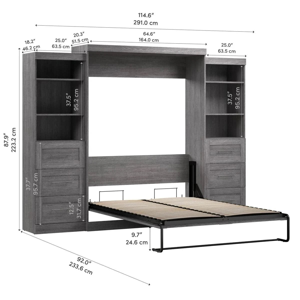 Boutique Queen Murphy Bed and 2 Shelving Units with Drawers