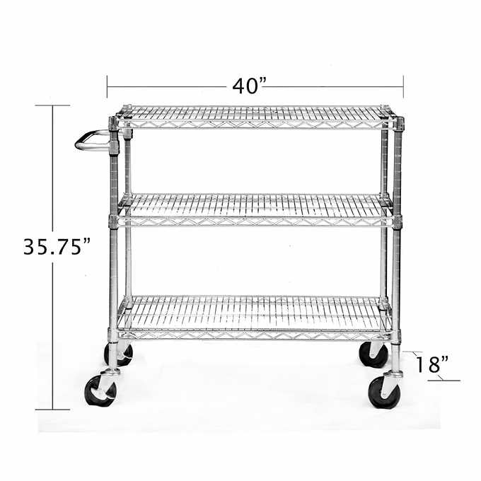 TRINITY EcoStorage 3-Tier 40.3” x 18” x 36” Cart, Chrome Color