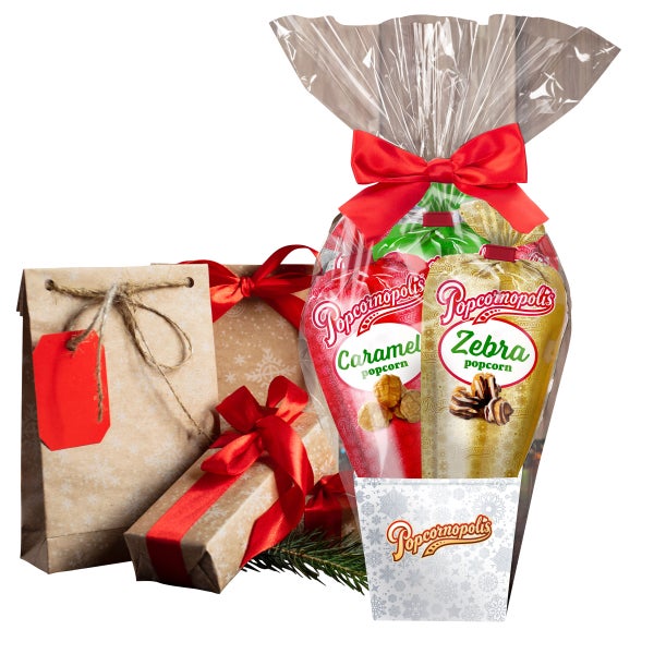 Popcornopolis Metallic Holiday 5-count Mini Cone Gift Basket, 10-pack