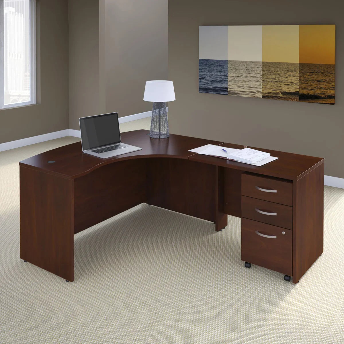 Business Office Pro Right Handed L-Shaped Desk with 3-Drawer Mobile Pedestal