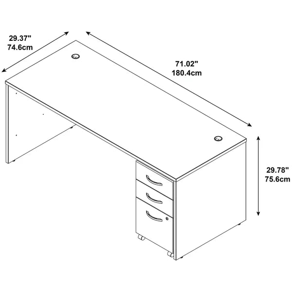 Business Office Pro Computer Desk with 3-Drawer Mobile Pedestal