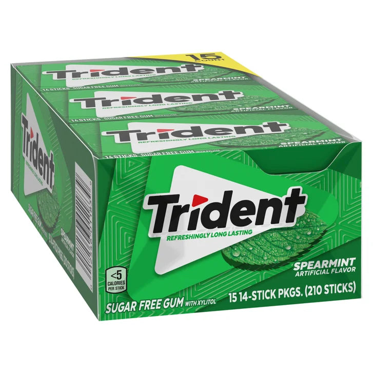 Trident Sugar Free Gum, Spearmint, 14-count, 15-pack