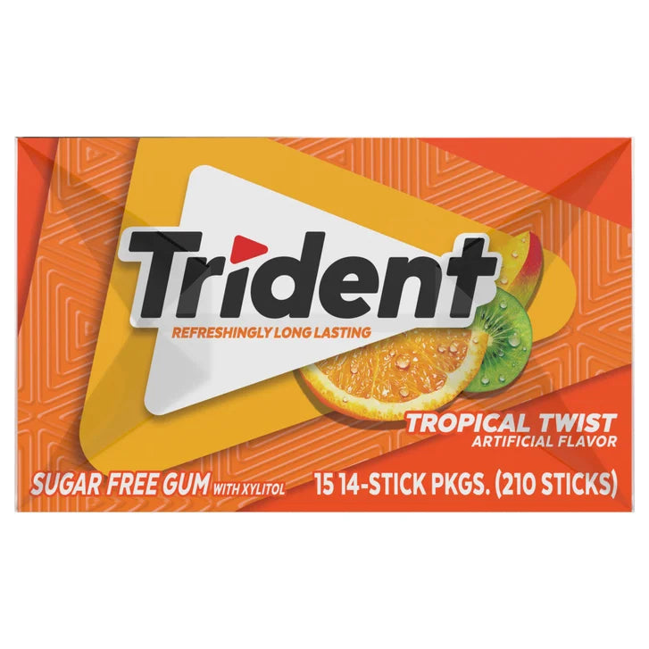 Trident Sugar Free Gum, Tropical Twist, 14-count, 15-pack