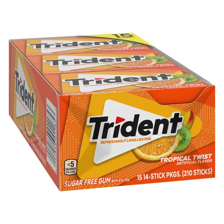 Trident Sugar Free Gum, Tropical Twist, 14-count, 15-pack