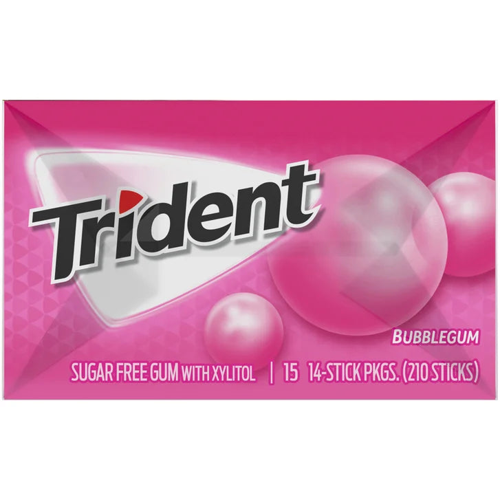 Trident Sugar Free Gum, Bubblegum, 14 Pieces, 15-count