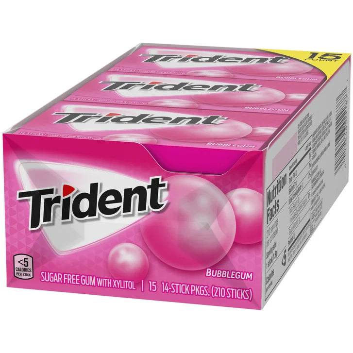 Trident Sugar Free Gum, Bubblegum, 14 Pieces, 15-count
