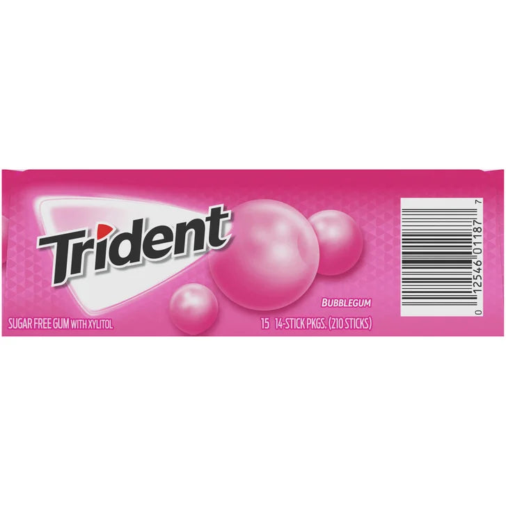Trident Sugar Free Gum, Bubblegum, 14 Pieces, 15-count