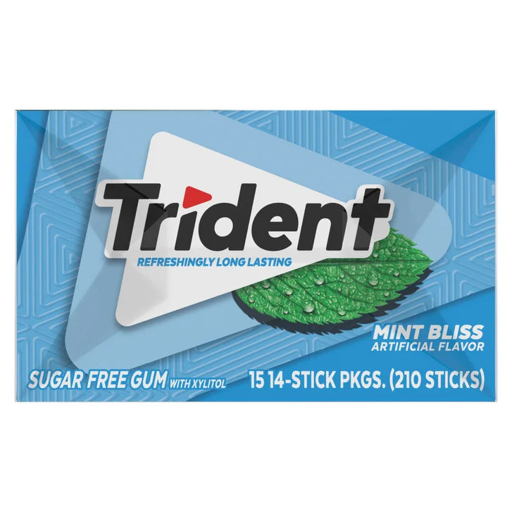 Trident Sugar Free Gum, Mint Bliss, 14 Pieces, 15-count