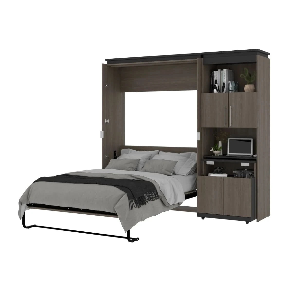 Orion Full Wall Bed and Shelving Unit with Fold-Out Desk