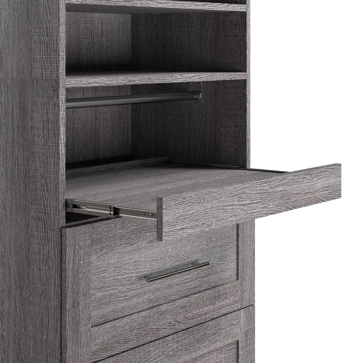 Boutique Queen Murphy Bed and Shelving Unit with Drawers and Pull-Out Shelf