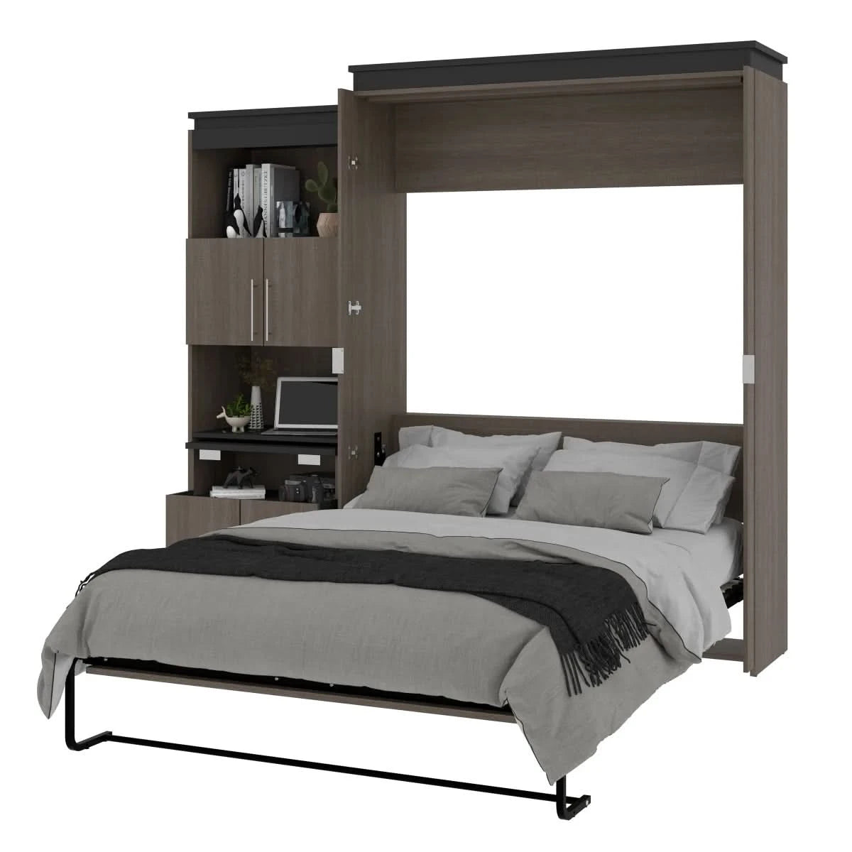 Orion Queen Wall Bed and Shelving Unit with Fold-Out Desk