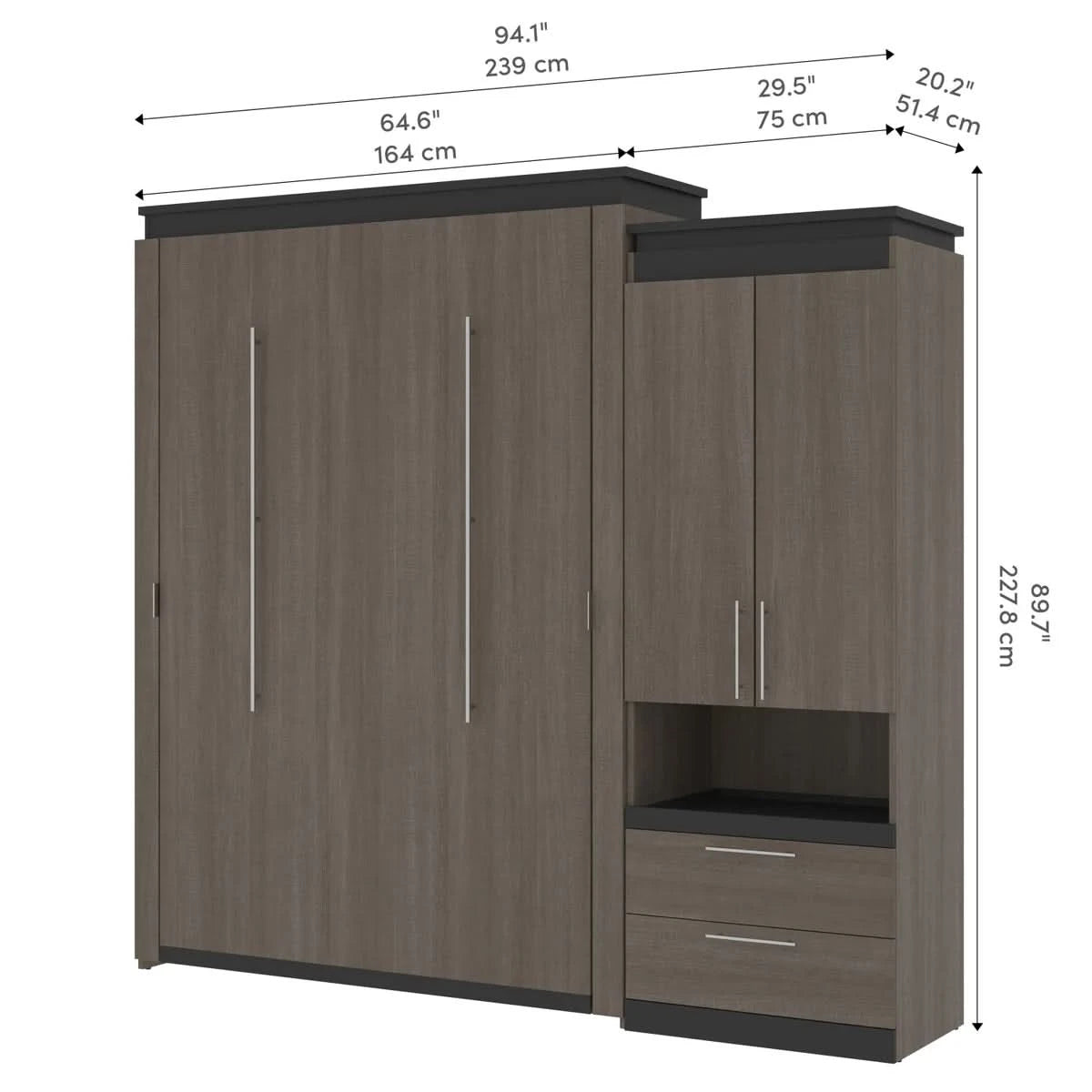 Orion Queen Wall Bed with Storage Cabinet and Nightstand