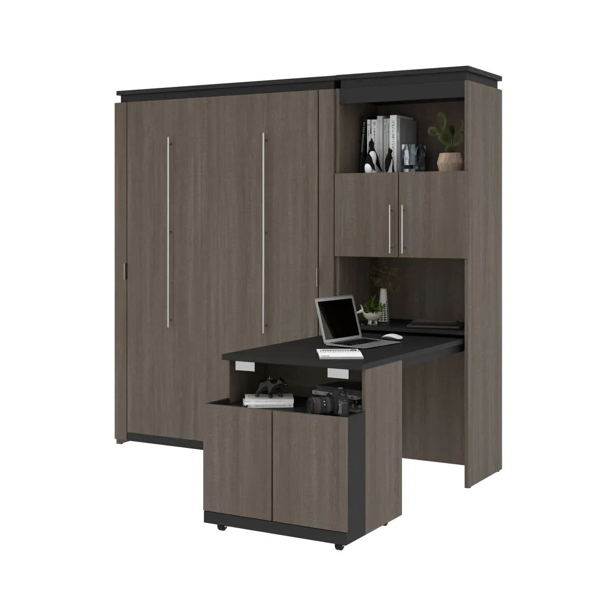 Orion Full Wall Bed and Shelving Unit with Fold-Out Desk