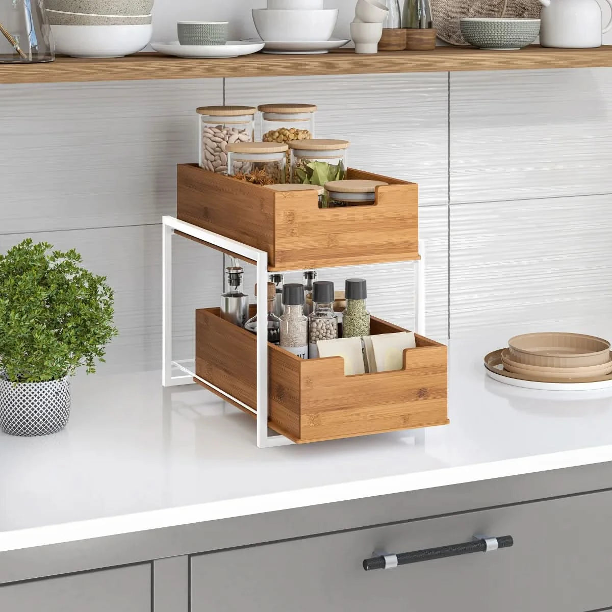 Seville Bamboo 2-tier Sliding Drawer Organizer
