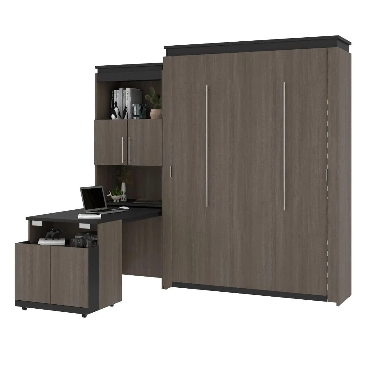 Orion Queen Wall Bed and Shelving Unit with Fold-Out Desk