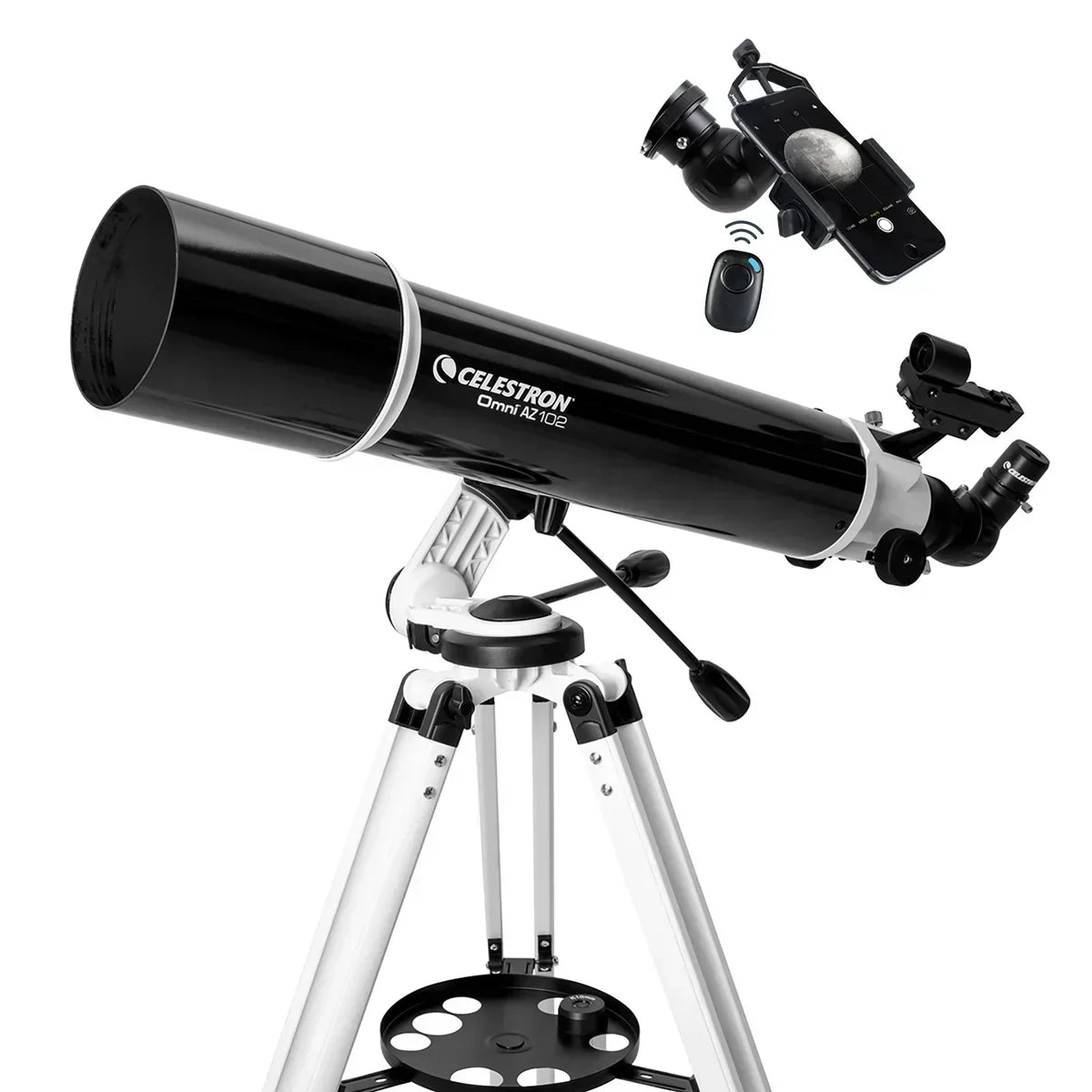 Omni AZ 102 Telescope with Smartphone Adapter & Bluetooth Remote
