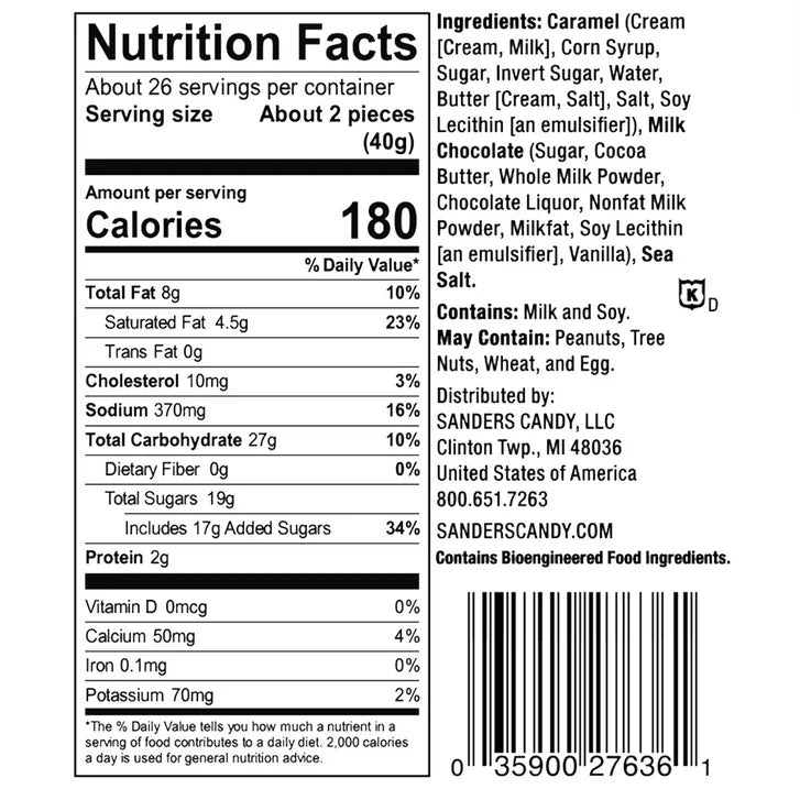 Sanders Milk Chocolate Sea Salt Caramels 36 oz., 2-pack