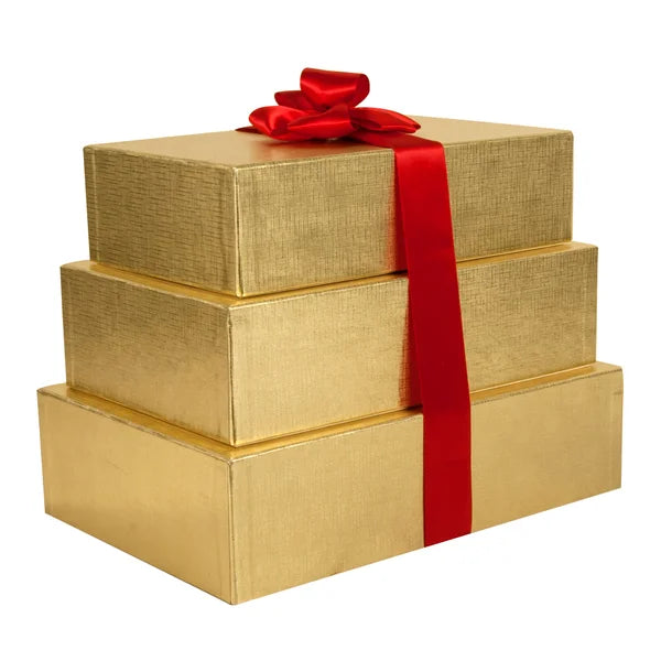 A.L. Schutzman 3-Tier Nested Gold Gift Box Set, Assortment of Nuts and Chocolate, 8 lb Total