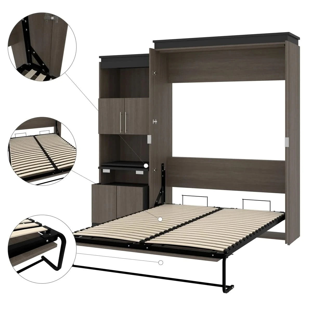 Orion Queen Wall Bed and Shelving Unit with Fold-Out Desk