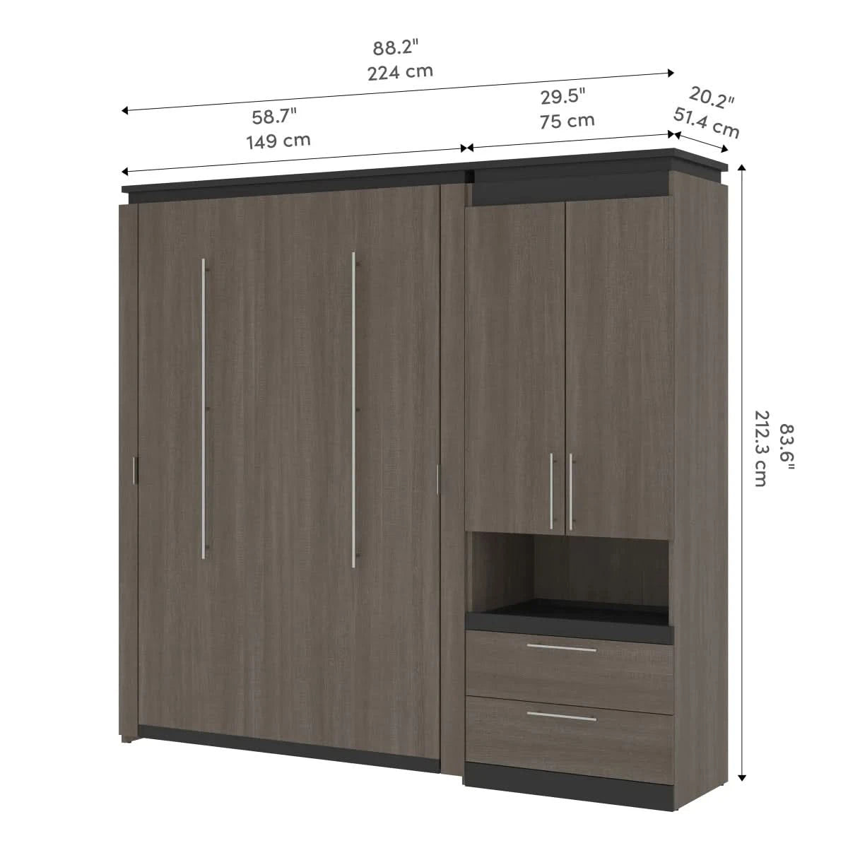 Orion Full Murphy Bed with Storage Cabinet and Nightstand
